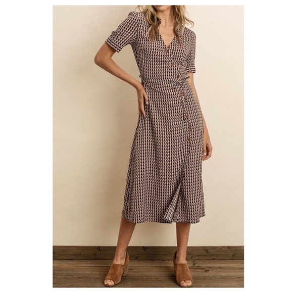 DRESS FORUM Geometric Midi Wrap Dress, Asymmetrical Buttons, Size Small, NWOT! - Picture 2 of 11